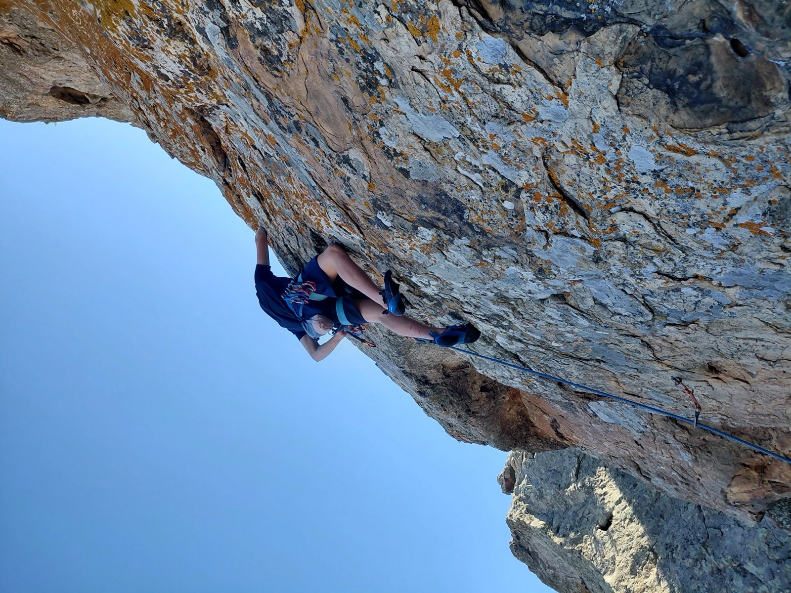 Yotam climbing an outdoor route in Cyprus
